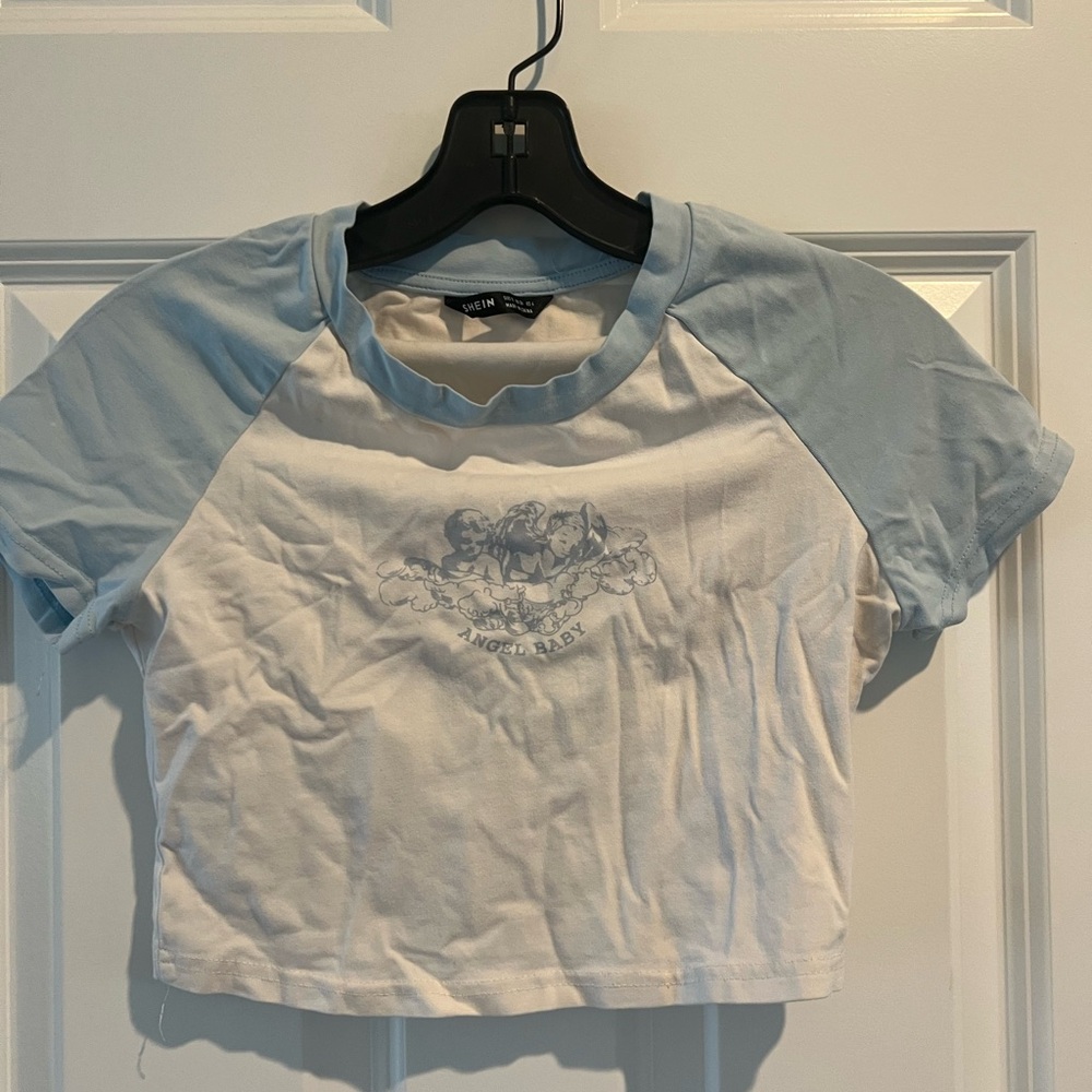 SHEIN Blue and White Angel Graphic Tee